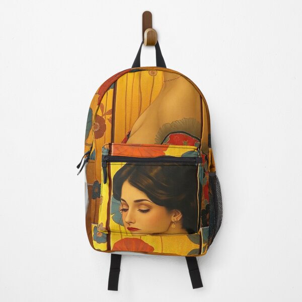 Item preview, Beautiful brown haired lady with golden background illustration inspired by Gustav Klimt designed and sold by Vintage Designs +.