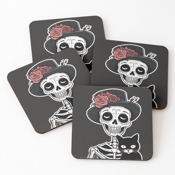 Item preview, Smiling Skeleton Holding a Black Cat | Whimsical & Carnivalesque Illustration designed and sold by counselormom.