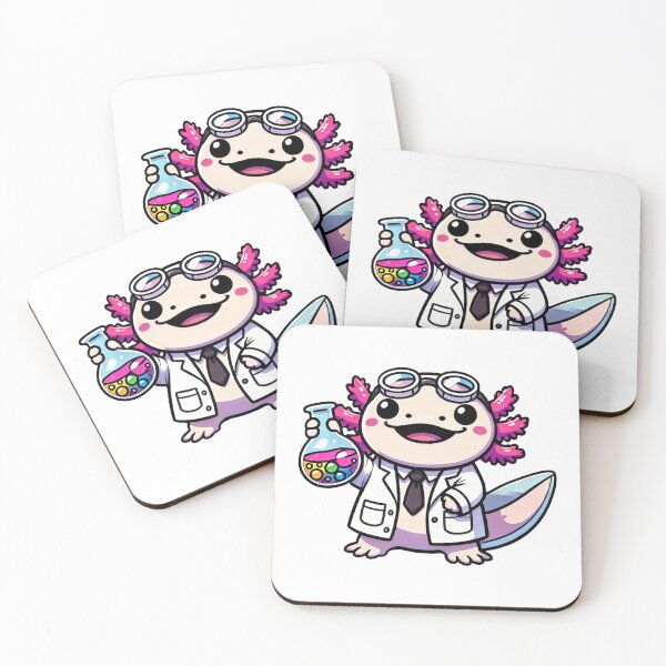Item preview, Scientist kawaii axolotl with beaker and goggles designed and sold by RetroPop23.