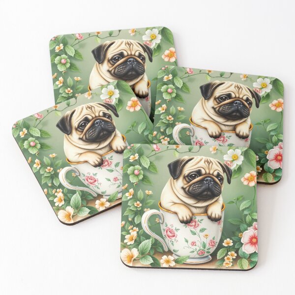 Item preview, Pug in a Mug via pastel vintage wildroses vibes designed and sold by EmeraldeaArt.