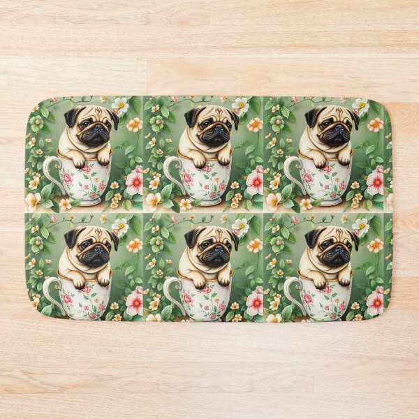Item preview, Pug in a Mug via pastel vintage wildroses vibes designed and sold by EmeraldeaArt.