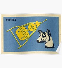 Sputnik 3 & Laika der Hund - Sowjetische Weltraumkunst Poster