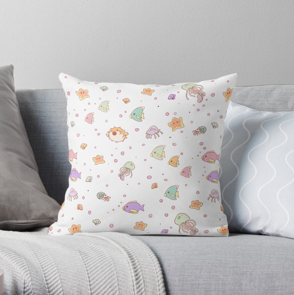 Cute Sea creatures pattern Throw Pillow