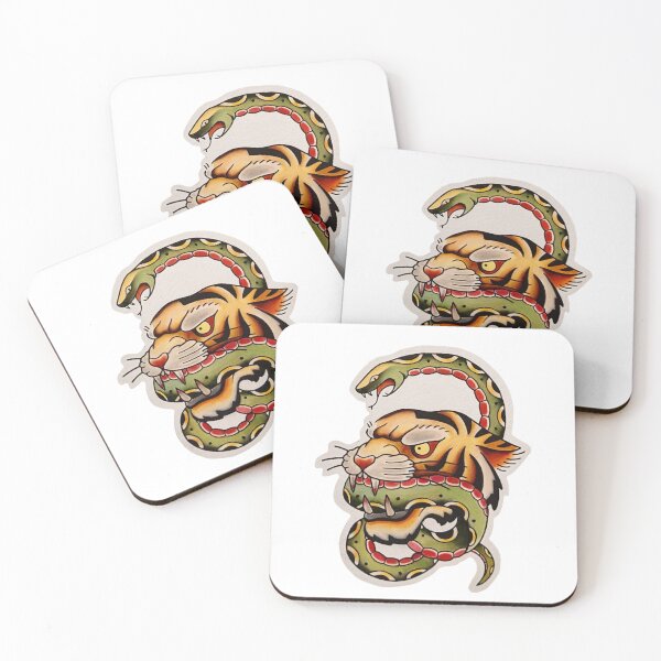 Item preview, Tiger and Snake American trad tattoo style designed and sold by Freyyaah.