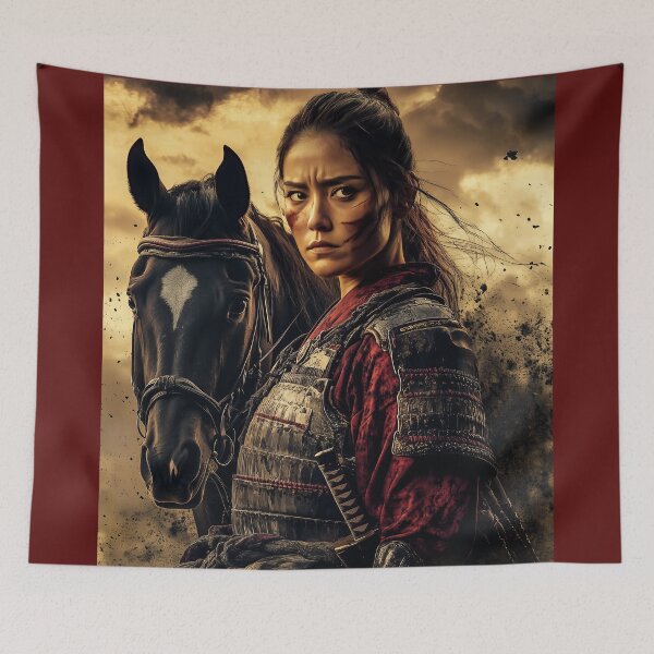 Item preview, Fierce Samurai Warrior and Warhorse – Battle-Ready Spirit designed and sold by ArtVibeCo.
