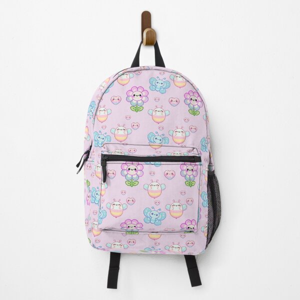 Vista previa del artículo con la obra «Lindo diseño de flor, abeja, mariposa y corazón kawaii en colores pastel», diseñado y vendido por CritterManiaUK.