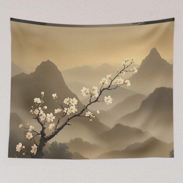 Item preview, Beautiful Asian winter landscape, fog, sakura designed and sold by Coolparrotgirl.