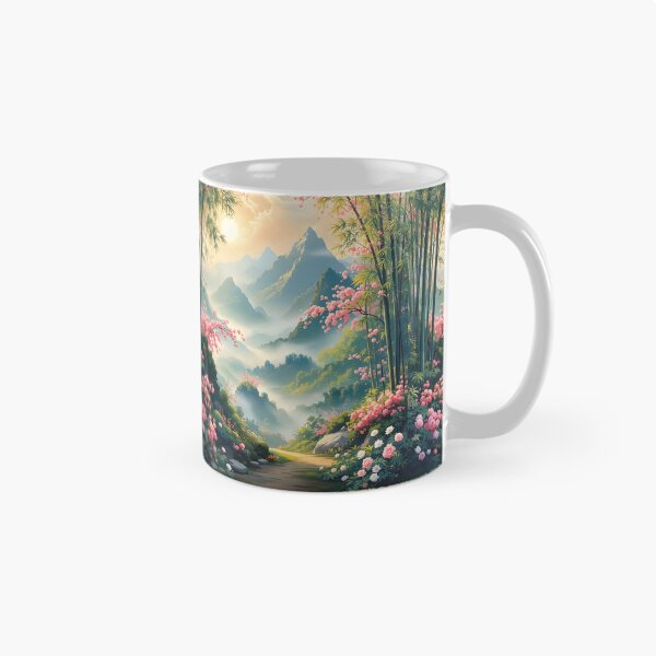 Item preview, Beautiful Asian spring landscape, mountains, sakura, fog designed and sold by Coolparrotgirl.