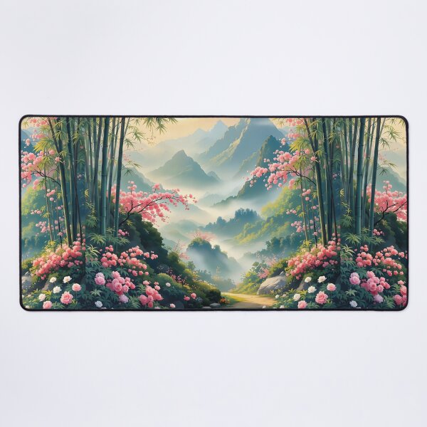 Item preview, Beautiful Asian spring landscape, mountains, sakura, fog designed and sold by Coolparrotgirl.