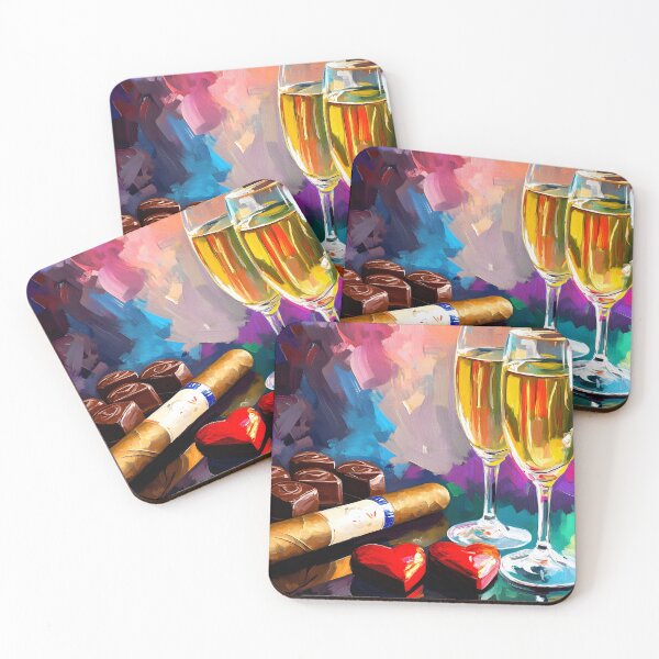 Item preview, Valentine's Day Romantic Indulgence - Prosecco, Chocolates, Cigar, and Heart Tokens AI Generated Abstract Digital Art designed and sold by OlfactoART Studio.