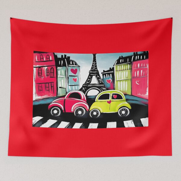 Item preview, Follow Your Heart and the Roads of Love in Romantic Paris this Valentine's Day- Eiffel Tower, Colorful Cars and Whimsical Hearts designed and sold by OlfactoART Studio.