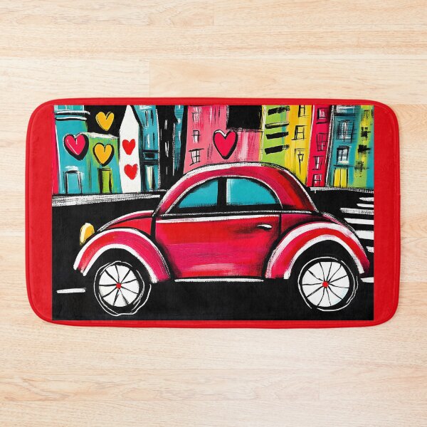 Item preview, Paris Valentine Romance - Vibrant Red Car and a Colorful Cityscape Filled with Floating Hearts designed and sold by OlfactoART Studio.