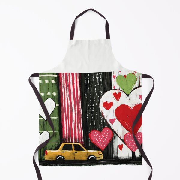 Item preview, Yellow Taxi Passing Vertical Structures Adorned with Colorful Hearts in New York Valentine Scene: Valentine's Day in the City designed and sold by OlfactoART Studio.