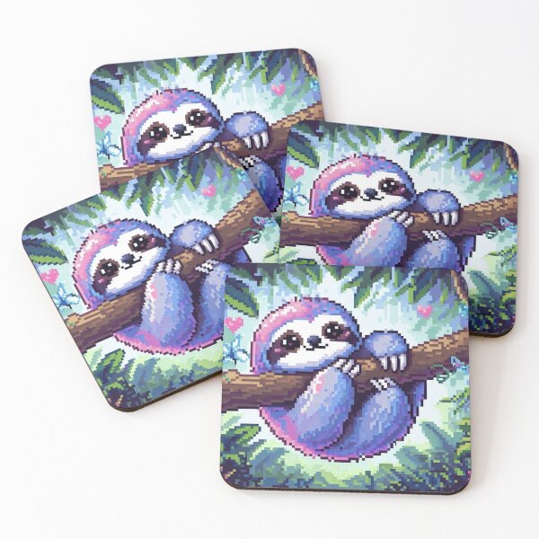 Item preview, Cute sloth hanging out in jungle pixel art designed and sold by Vibrantpixel47.