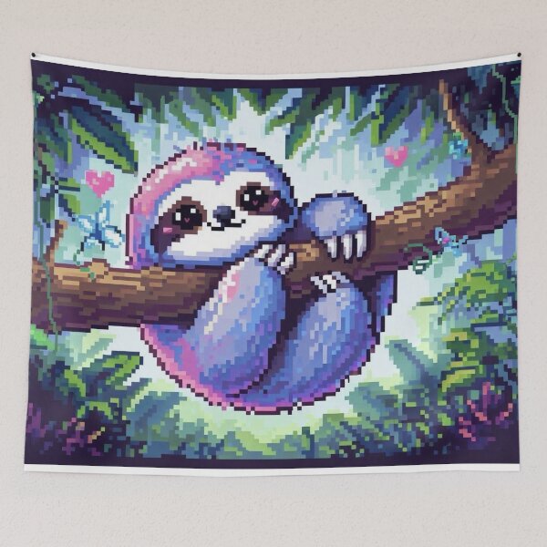 Item preview, Cute sloth hanging out in jungle pixel art designed and sold by Vibrantpixel47.