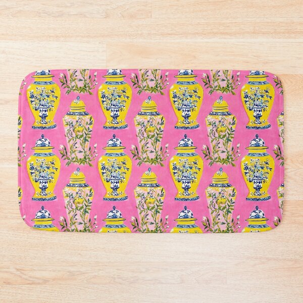 Item preview, Yellow chinoiserie jars on preppy hot pink designed and sold by SophieClimaArt.