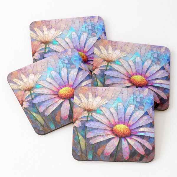 Item preview, Daisy garden, daisies flowers in stained glass effect, muted Pastel boho floral, wildflower garden, watercolor coloured botanicals  designed and sold by navitalidesign.