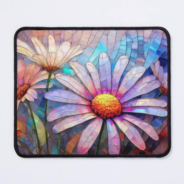 Item preview, Daisy garden, daisies flowers in stained glass effect, muted Pastel boho floral, wildflower garden, watercolor coloured botanicals designed and sold by navitalidesign.