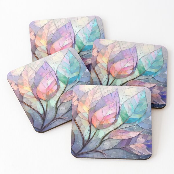 Item preview, Leafy garden, leaves in stained glass effect, muted Pastel boho floral, leaf garden, watercolor coloured botanicals  designed and sold by navitalidesign.