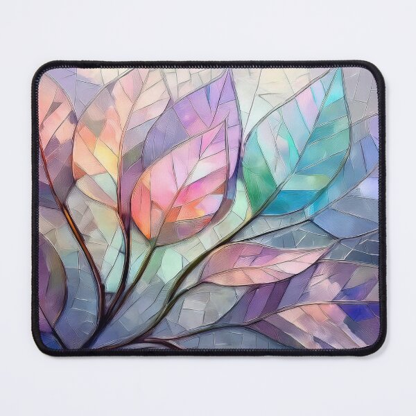 Item preview, Leafy garden, leaves in stained glass effect, muted Pastel boho floral, leaf garden, watercolor coloured botanicals designed and sold by navitalidesign.