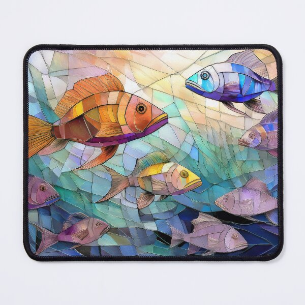 Item preview, School of fish in stained glass effect, muted Pastel painting, watercolor underwater fish, under the sea, ocean, fish designed and sold by navitalidesign.