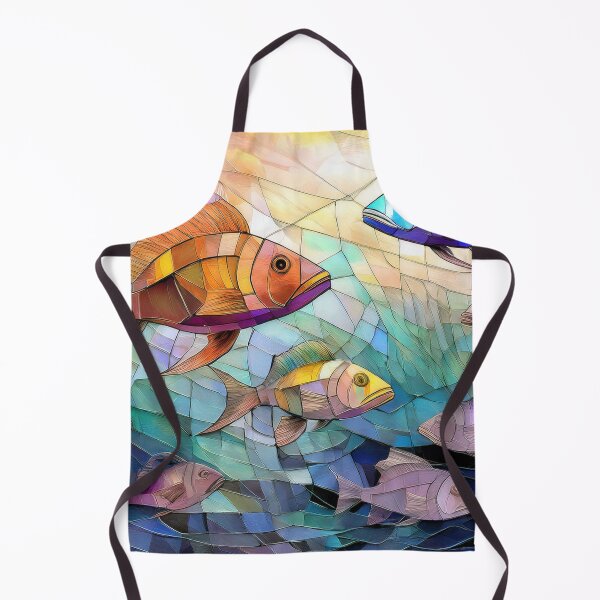 Item preview, School of fish in stained glass effect, muted Pastel painting, watercolor underwater fish, under the sea, ocean, fish designed and sold by navitalidesign.