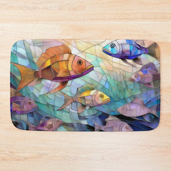 Item preview, School of fish in stained glass effect, muted Pastel painting, watercolor underwater fish, under the sea, ocean, fish designed and sold by navitalidesign.