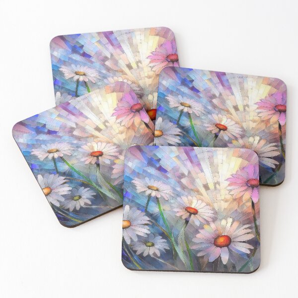 Item preview, Daisy garden 2, daisies flowers in stained glass effect, muted Pastel boho floral, wildflower garden, watercolor coloured botanicals  designed and sold by navitalidesign.