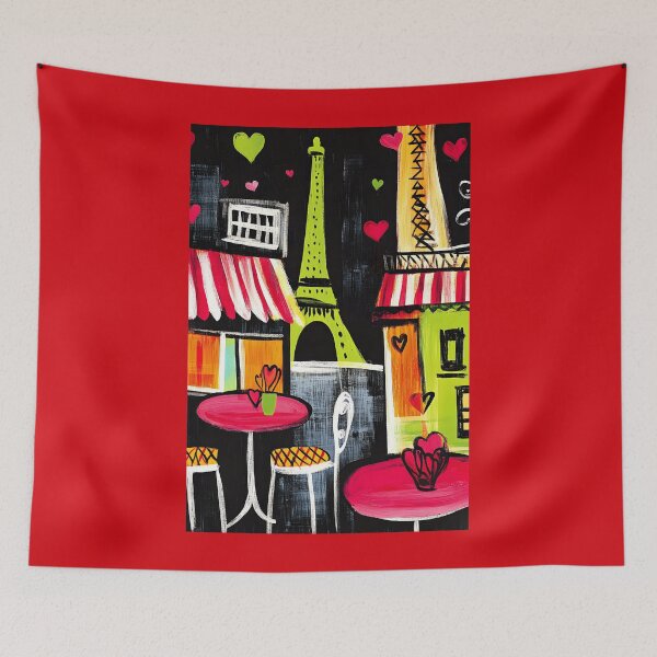 Item preview, Experience the Magic of Valentine’s Day in Whimsical Paris: Romantic Cafe Tables, Stylized Eiffel Tower, and Floating Hearts designed and sold by OlfactoART Studio.
