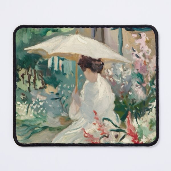 Item preview, Elegant French Garden Impressionist Painting | Woman with Parasol & Flowers. designed and sold by CARRAANN.