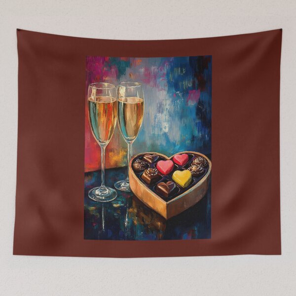 Item preview, Valentine Toast - Elegant Prosecco Drinks and Heart-Shaped Chocolates in a Festive Blend of Abstract Vibrant Colors Digital AI Art designed and sold by OlfactoART Studio.