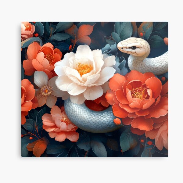 Item preview, Beautiful White Snake  l Serpent in Bloom designed and sold by TheBotanicHues.