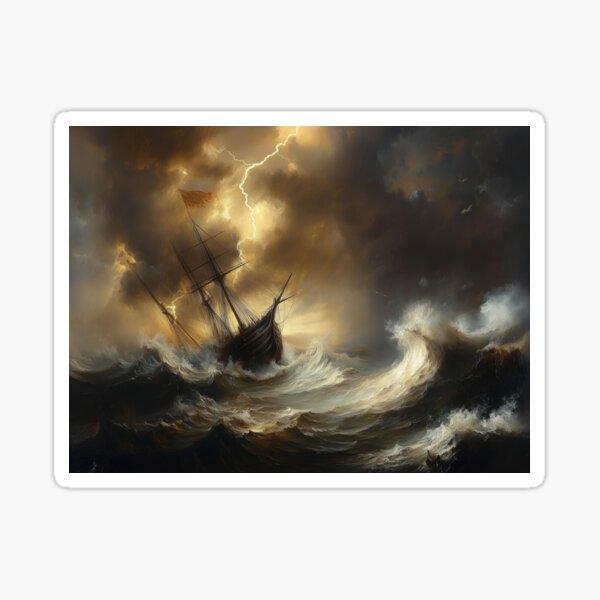 A Ship on the Stormy Sea When Lightning Strikes Sticker