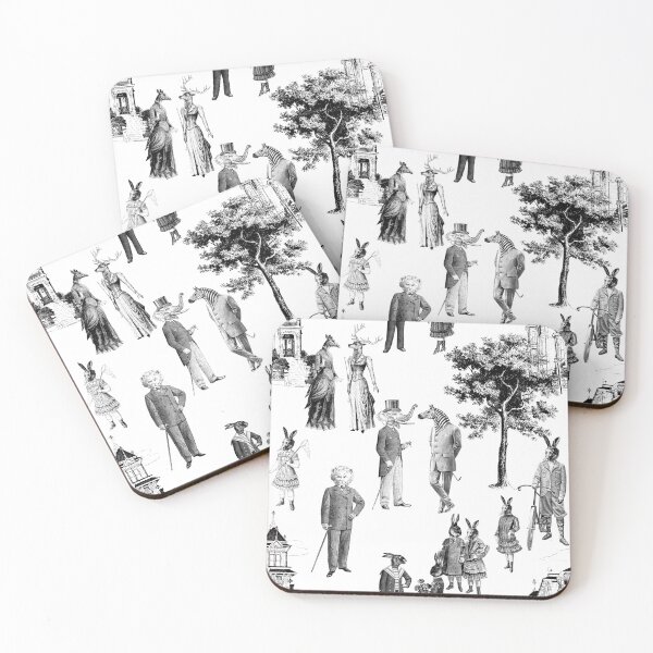 Item preview, antique victorian animals toile anthropomorphic black white designed and sold by Gossip Rag.