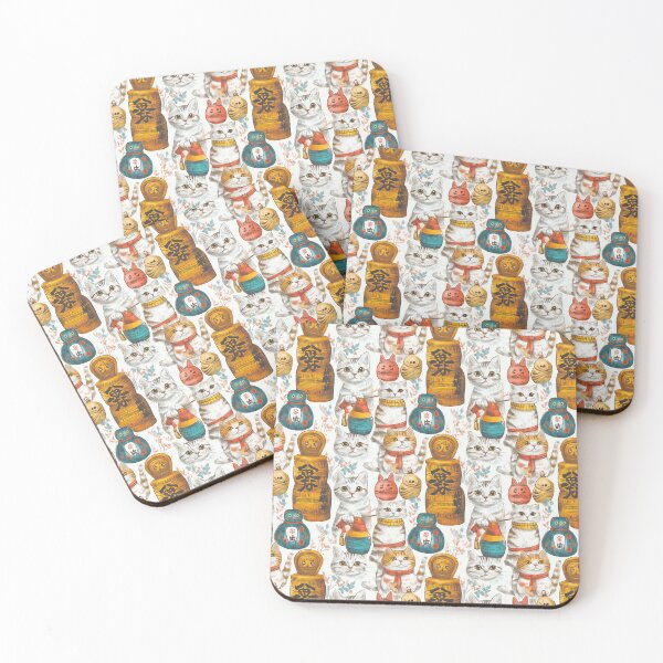 Item preview, Lucky Thai Bobtail Cats & Daruma Dolls Ukiyo-e designed and sold by IssaraStudio.