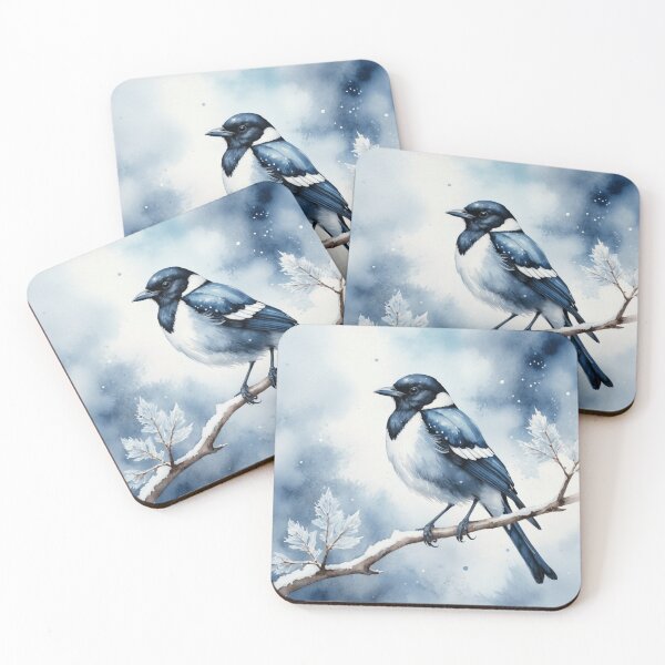 Item preview, Frost-Kissed Magpie on Winter Branch designed and sold by WaterBirdArt.