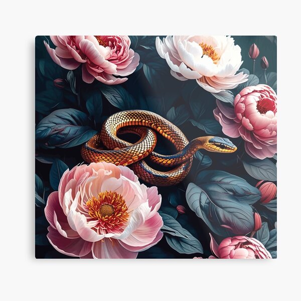 Item preview, Golden Shimmer on Black Snake l Serpent in Bloom designed and sold by TheBotanicHues.