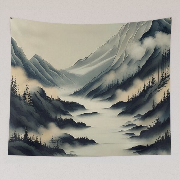 Item preview, Mountain valley forest with fog designed and sold by JackFreestone.