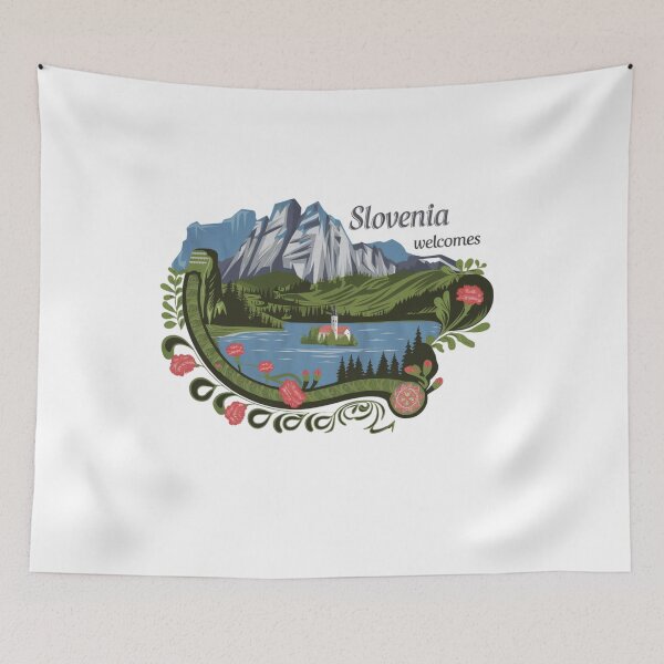 Item preview, Slovenia Welcomes Flag Map Lake Bled, Postojna Cave designed and sold by AnimalsDH305.