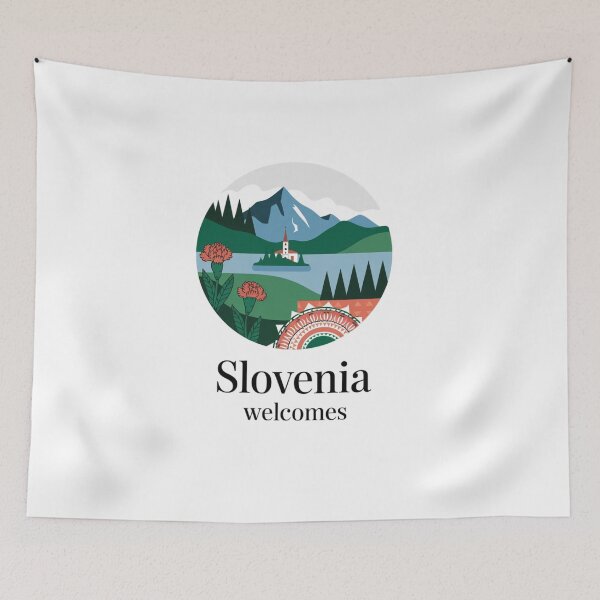 Item preview, Slovenia Welcomes Flag Map Lake Bled, Postojna Cave designed and sold by AnimalsDH305.