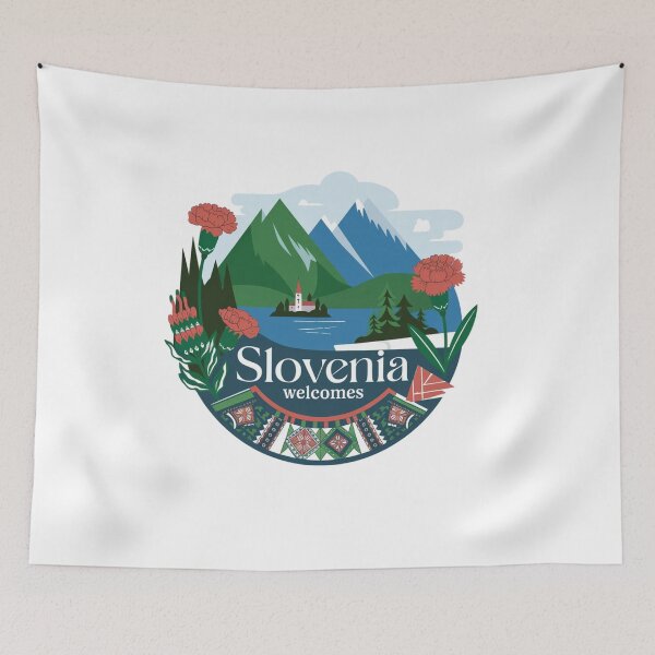 Item preview, Slovenia Welcomes Flag Map Lake Bled, Postojna Cave designed and sold by AnimalsDH305.