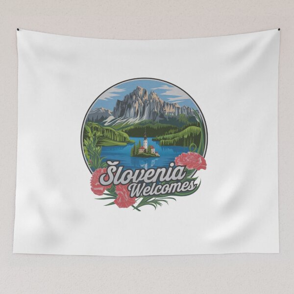 Item preview, Slovenia Welcomes Flag Map Lake Bled, Postojna Cave designed and sold by AnimalsDH305.