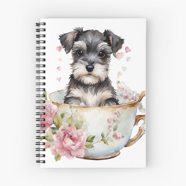Item preview, SCHNAUZER~Puppy Dog in Floral Teacup~watercolor art designed and sold by Spinning Plates 360.