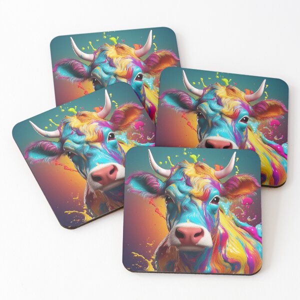 Item preview, art portrait of a cow vibrant colours designed and sold by alan tunnicliffe.