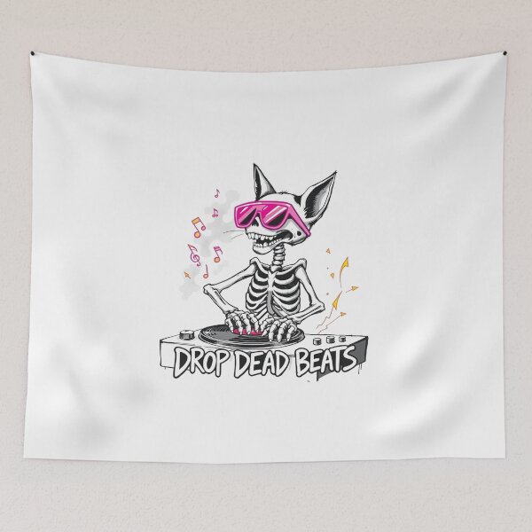 Item preview, Skeleton Cat Saying "Drop Down Beats" designed and sold by enerjik.