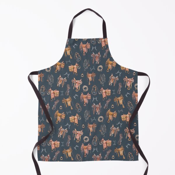 Item preview, Western saddles and cowboy equipment on blue background designed and sold by AnnaHlushkoArt.
