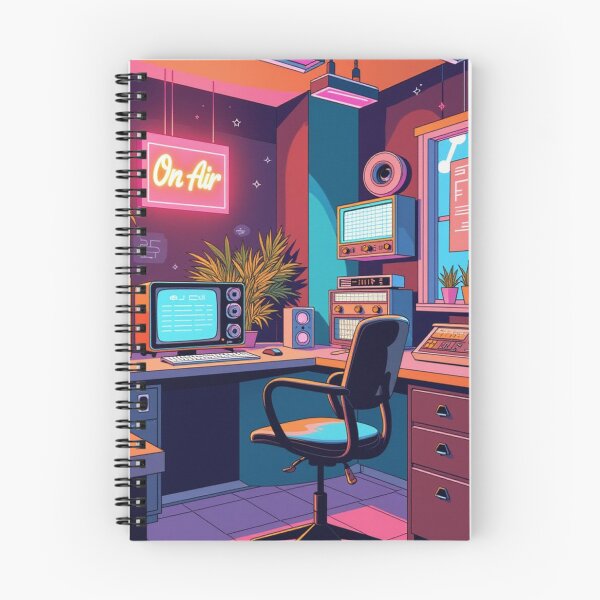 Aperçu de l'œuvre Conception de studio de diffusion rétro au néon créée et vendue par artiviohub.