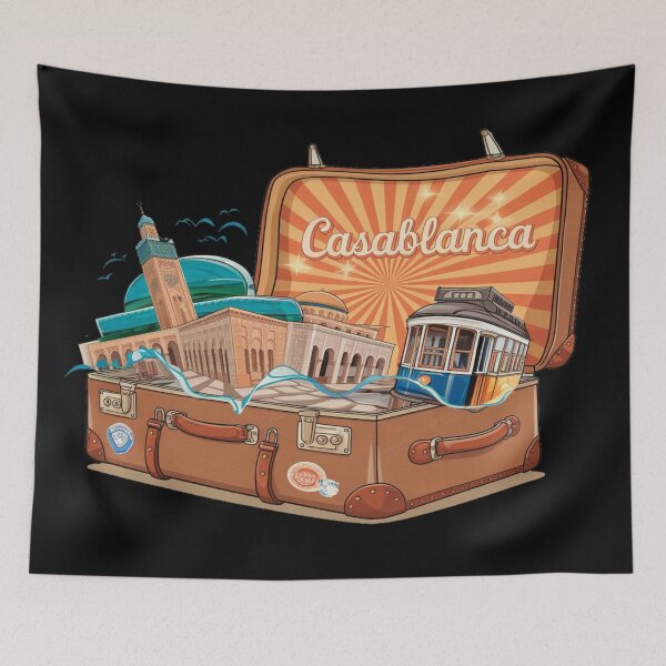 Item preview, Casablanca Morocco - "Casablanca Adventure Suitcase – Retro Cartoon Travel Art" designed and sold by stickercuffs.