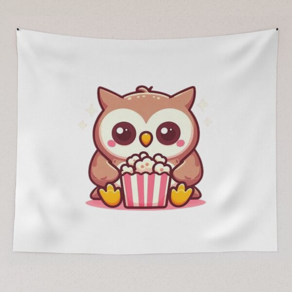 Item preview, owl eating popcorn designed and sold by Eternalski.