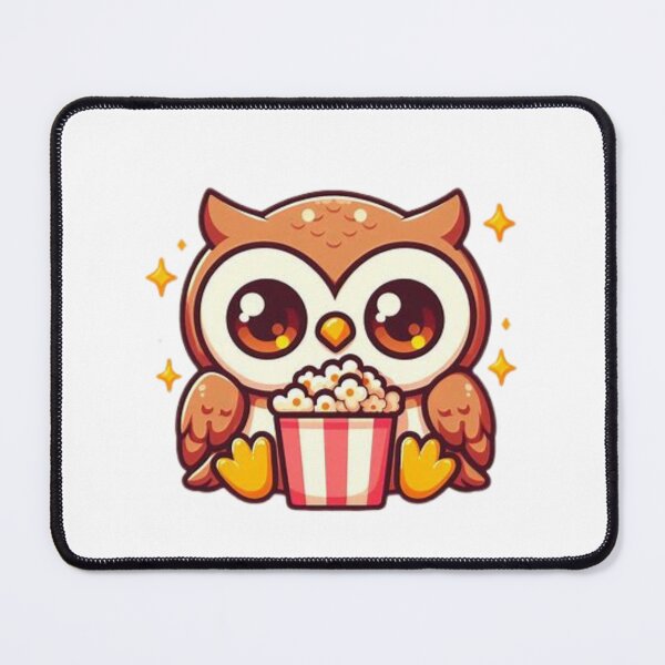 Item preview, owl eating popcorn designed and sold by Eternalski.